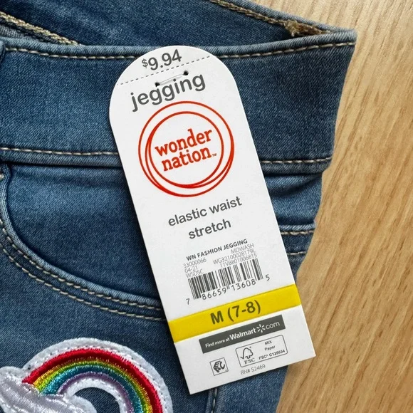 Blue Embroidered Girl’s Jeggings - Picture 4 of 5